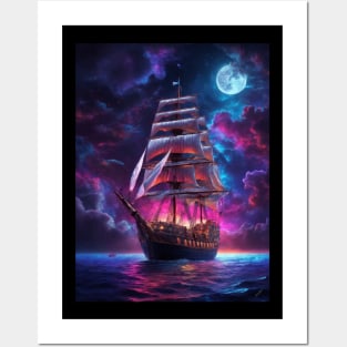 Pirate Ship of the Dark Blue Sea Posters and Art